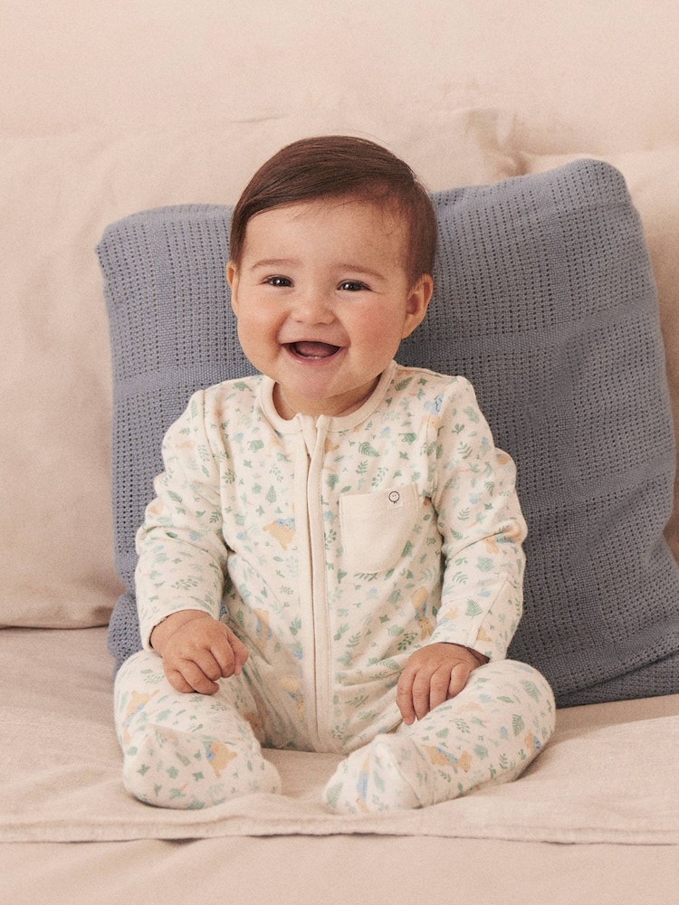 MORI Cream Cotton and Bamboo Peter Rabbit Clever Zip-Up Sleepsuit - Image 1 of 6