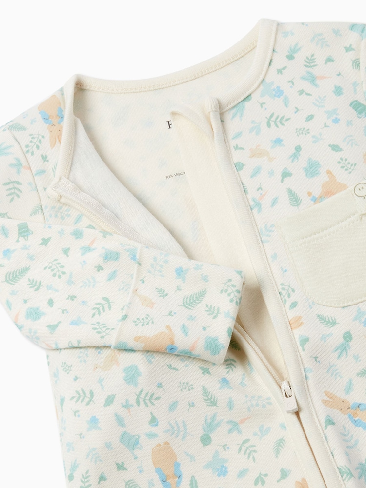MORI Cream Cotton and Bamboo Peter Rabbit Clever Zip-Up Sleepsuit - Image 6 of 6