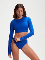 Speedo Blue Womens Solid Long Sleeve Crop Top - Image 1 of 6