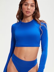 Speedo Blue Womens Solid Long Sleeve Crop Top - Image 3 of 6