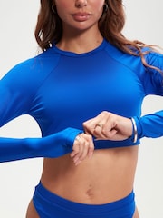 Speedo Blue Womens Solid Long Sleeve Crop Top - Image 4 of 6