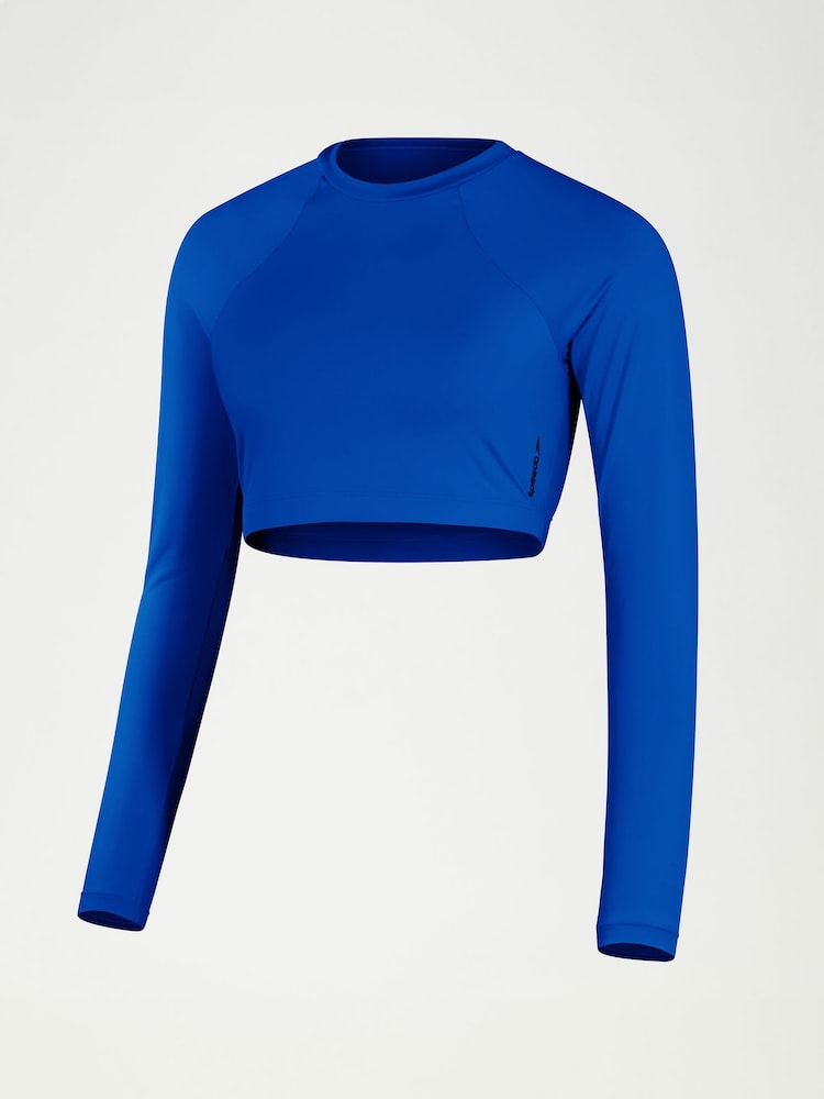 Speedo Blue Womens Solid Long Sleeve Crop Top - Image 6 of 6