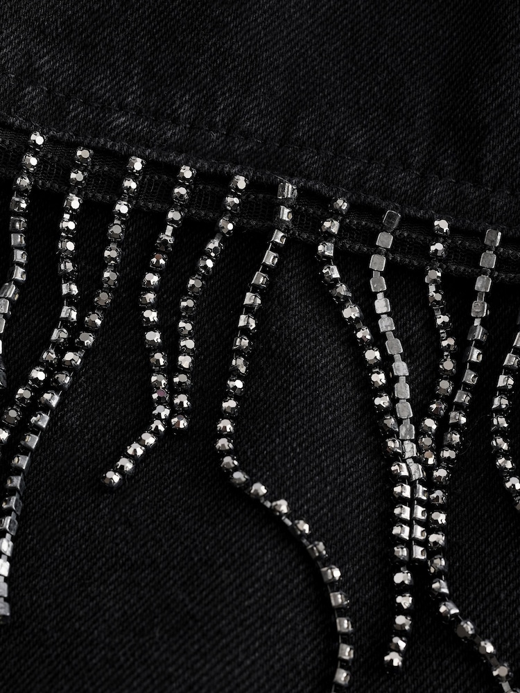 Washed Black Fringe Embellished Denim 100% Cotton Shirt - Image 6 of 6
