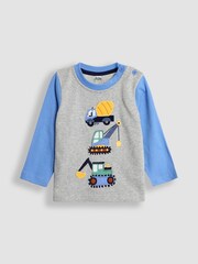 JoJo Maman Bébé Grey Marl Construction Vehicle Appliqué Motif Top - Image 1 of 3