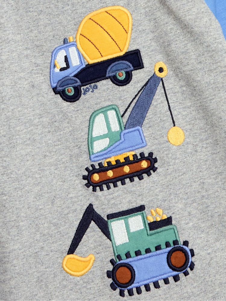 JoJo Maman Bébé Grey Marl Construction Vehicle Appliqué Motif Top - Image 3 of 3