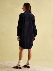 Joules Velvet Marlowe Navy Nehru Collar Shirt Dress - Image 2 of 9