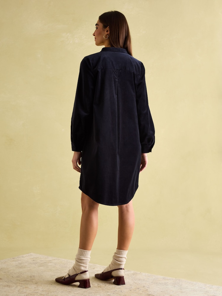 Joules Velvet Marlowe Navy Nehru Collar Shirt Dress - Image 2 of 9 Joules Velvet Marlowe Navy Nehru Collar Shirt Dress - Image 2 of 9