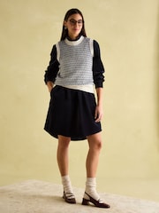 Joules Velvet Marlowe Navy Nehru Collar Shirt Dress - Image 3 of 9