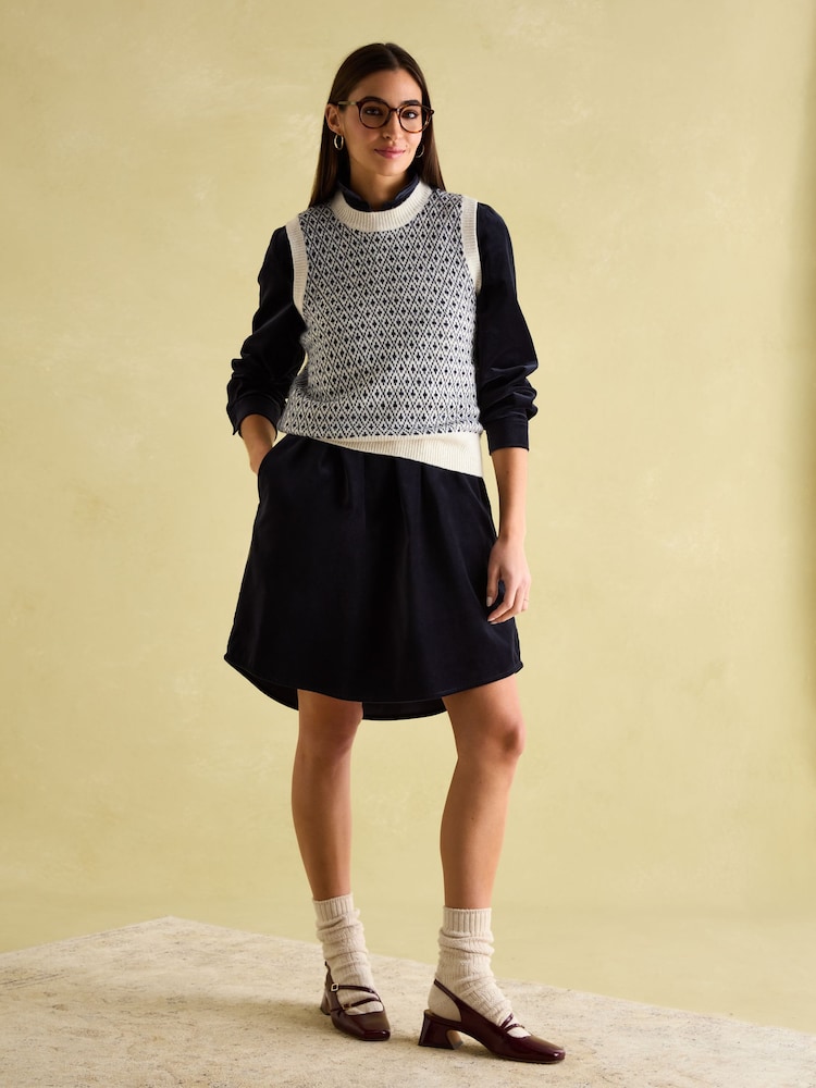 Joules Velvet Marlowe Navy Nehru Collar Shirt Dress - Image 2 of 9 Joules Velvet Marlowe Navy Nehru Collar Shirt Dress - Image 2 of 9