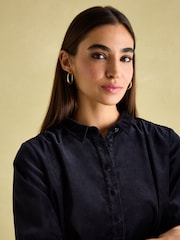 Joules Velvet Marlowe Navy Nehru Collar Shirt Dress - Image 4 of 9