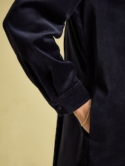 Joules Velvet Marlowe Navy Nehru Collar Shirt Dress - Image 5 of 9