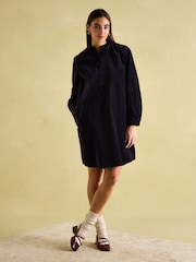 Joules Velvet Marlowe Navy Nehru Collar Shirt Dress - Image 6 of 9