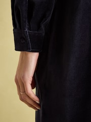 Joules Velvet Marlowe Navy Nehru Collar Shirt Dress - Image 8 of 9