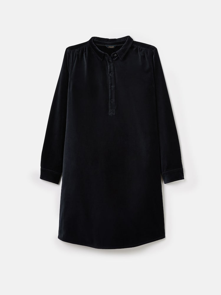 Joules Velvet Marlowe Navy Nehru Collar Shirt Dress - Image 9 of 9 Joules Velvet Marlowe Navy Nehru Collar Shirt Dress - Image 9 of 9