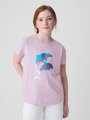 Gap Purple Dolphin Cotton Flippy Sequin Graphic Short Sleeve T-Shirt (4-13yrs) - Image 1 of 4
