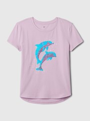 Gap Purple Dolphin Cotton Flippy Sequin Graphic Short Sleeve T-Shirt (4-13yrs) - Image 4 of 4