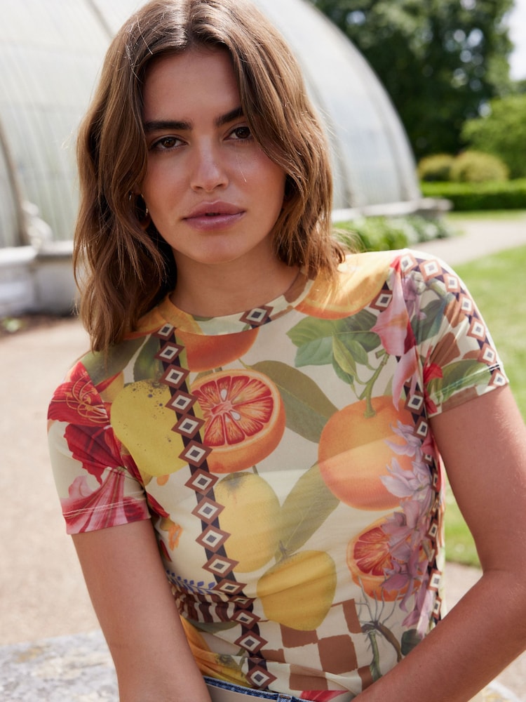 Obst- und Blumendruck - Kew Collection Kurzärmeliges Netz-Top - Bild 1 von 7