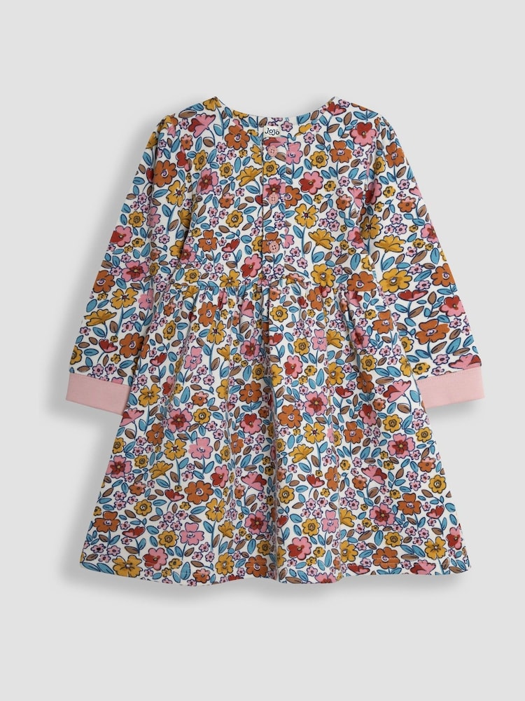 JoJo Maman Bébé Mustard Yellow Floral Button Sweat Dress - Image 1 of 3