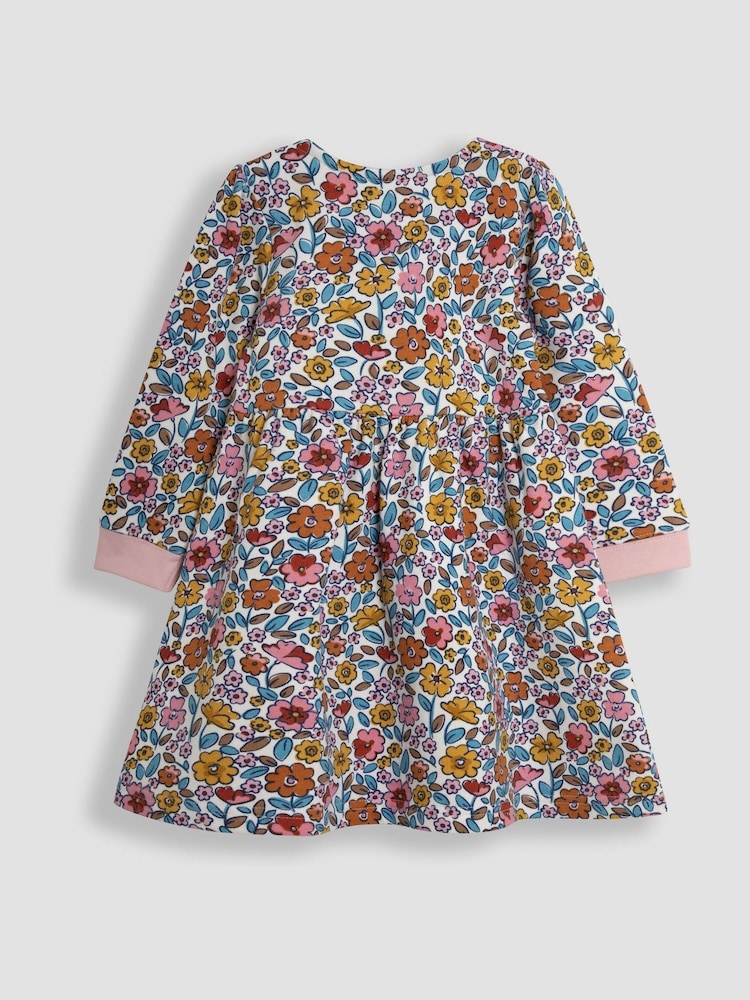 JoJo Maman Bébé Mustard Yellow Floral Button Sweat Dress - Image 2 of 3