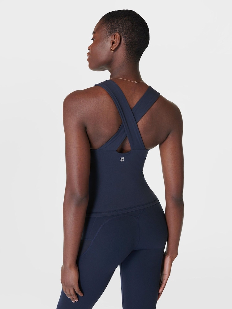 Sweaty Betty Navy Blue Power Illusion Workout Bra Tank Top - Image 2 of 7