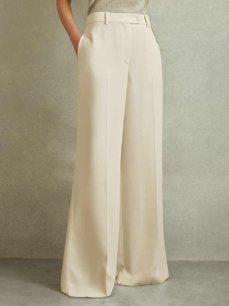 Reiss Cream Solene Petite Wide Leg Split Hem Trousers - Image 1 of 7