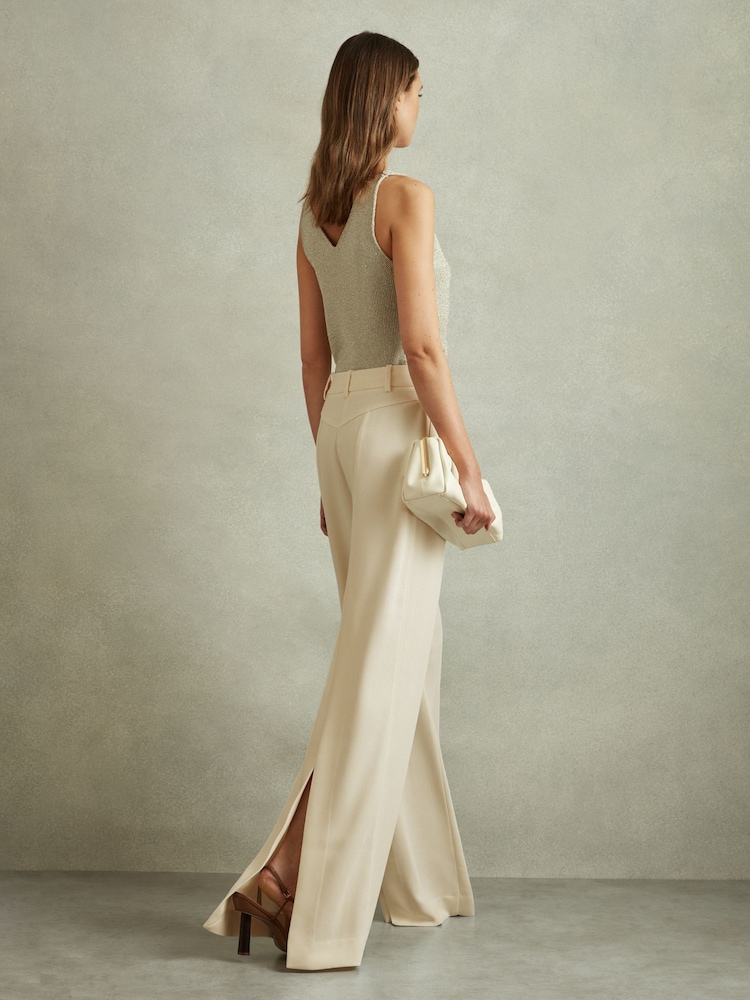 Reiss Cream Solene Petite Wide Leg Split Hem Trousers - Image 3 of 7