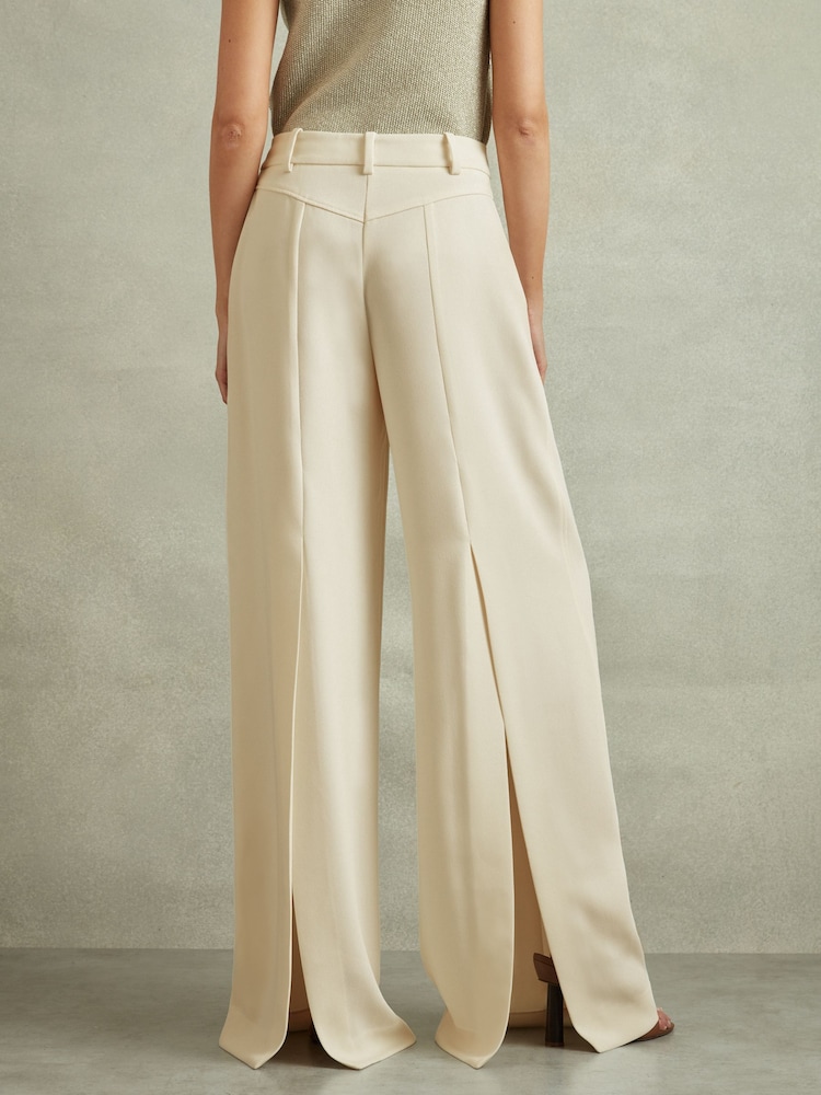 Reiss Cream Solene Petite Wide Leg Split Hem Trousers - Image 5 of 7