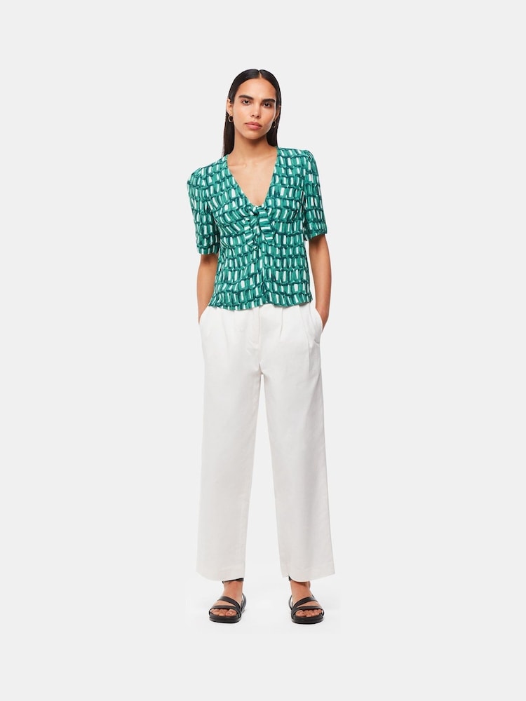 Whistles Green Linked Smudge Tie Front Top - Image 2 of 5