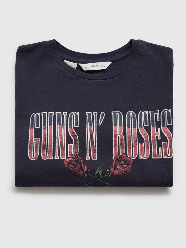 Mango Black Graphic Guns N' Roses Cropped 100% Cotton T-Shirt - Image 1 of 1