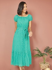 Mela Green Foil Print Bardot Midi Dress - Image 1 of 5