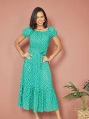 Mela Green Foil Print Bardot Midi Dress - Image 3 of 5