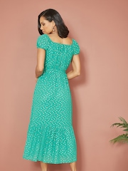 Mela Green Foil Print Bardot Midi Dress - Image 4 of 5