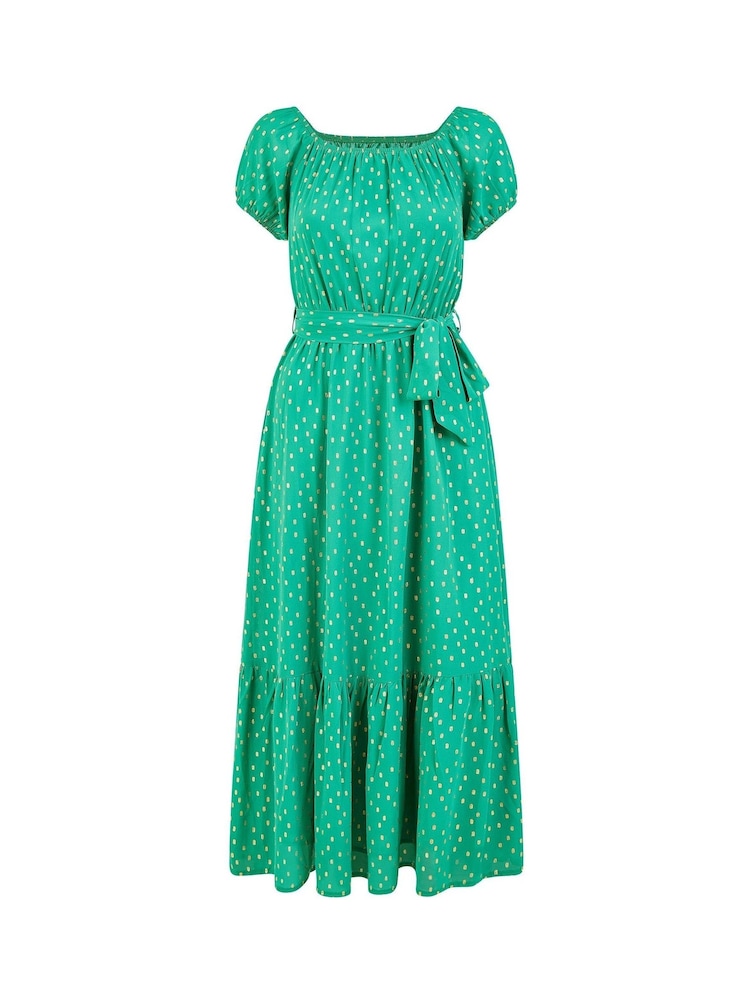 Mela Green Foil Print Bardot Midi Dress - Image 5 of 5