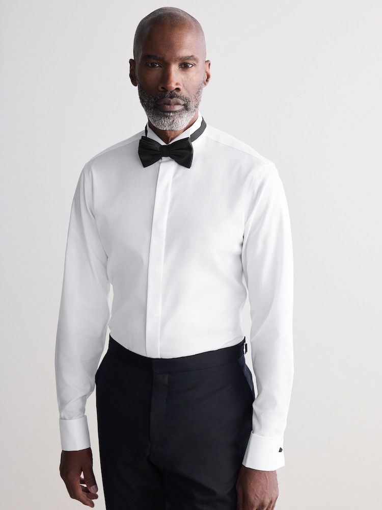 White Slim Fit Signature Egyptian Cotton Shirt and Silk Bow Tie Set - Image 1 of 8