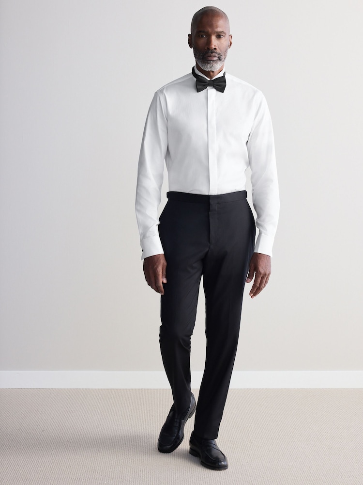 White Slim Fit Signature Egyptian Cotton Shirt and Silk Bow Tie Set - Image 2 of 8