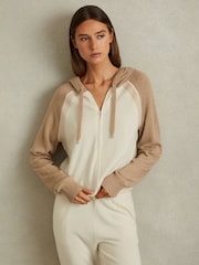 Reiss Camel/Ivory Ula Wool Blend Colourblock Hoodie - Image 1 of 5