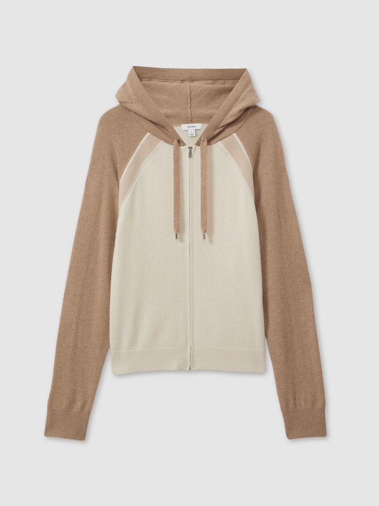 Reiss Camel/Ivory Ula Wool Blend Colourblock Hoodie - Image 2 of 5