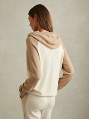 Reiss Camel/Ivory Ula Wool Blend Colourblock Hoodie - Image 4 of 5
