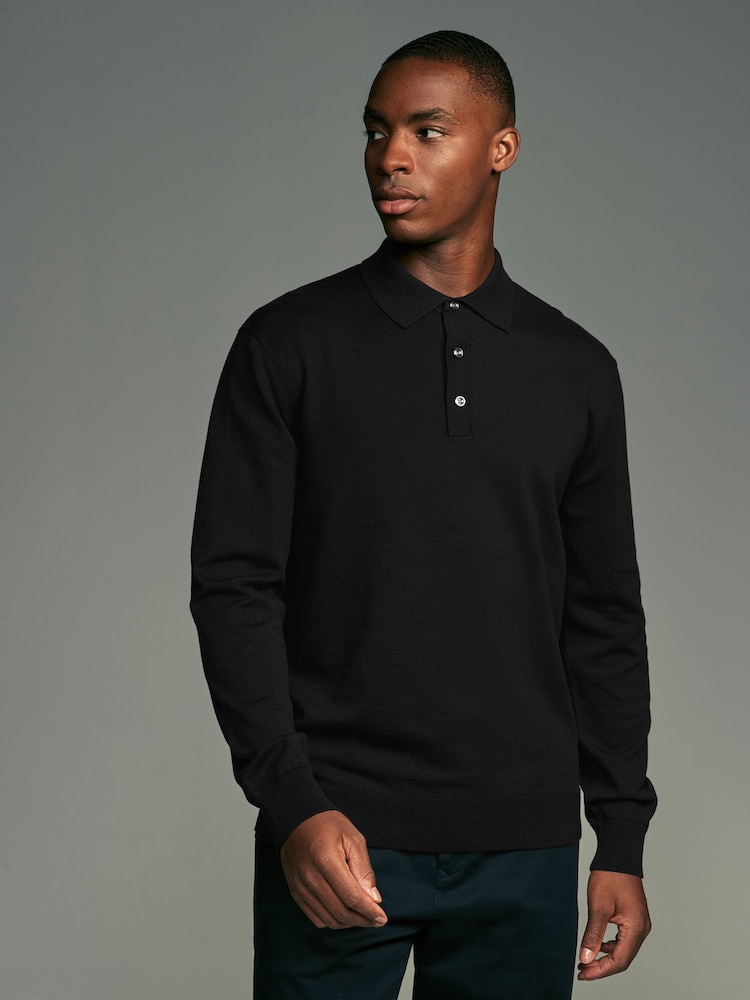 Noir/bleu marine - Manches longues Polos en tricot 2 Lot - Image 5 of 11