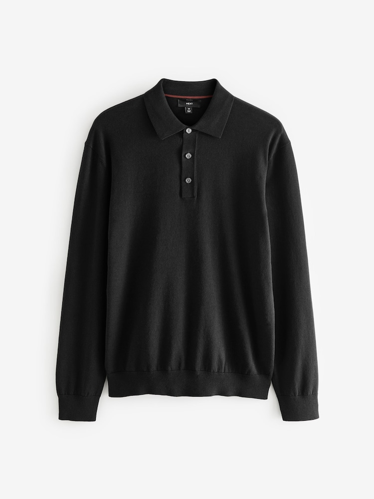 Noir/bleu marine - Manches longues Polos en tricot 2 Lot - Image 9 of 11