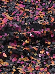 Black/Pink Sequin Quarter Sleeve Mesh Top - Image 2 of 2