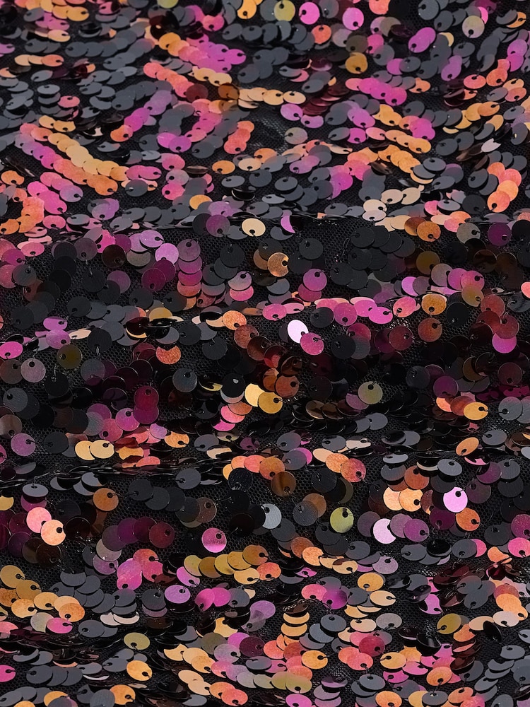 Black/Pink Sequin Quarter Sleeve Mesh Top - Image 2 of 2