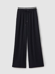 Reiss Navy Fleur Petite Waistband Detail Wide Leg Trousers - Image 2 of 7