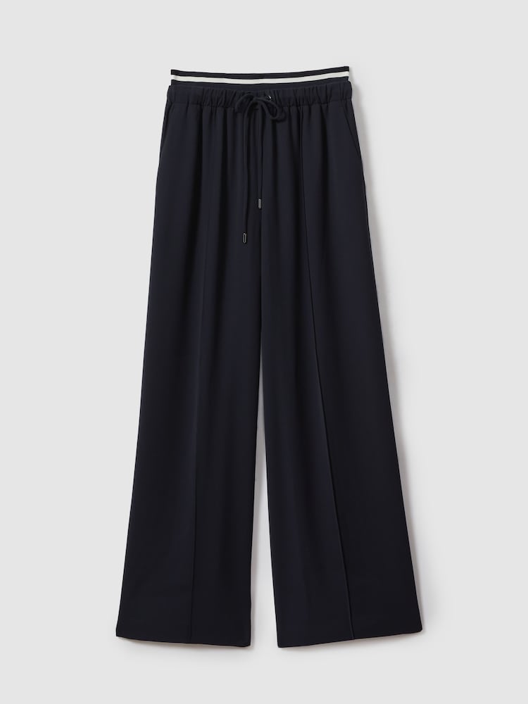 Reiss Navy Fleur Petite Waistband Detail Wide Leg Trousers - Image 2 of 7