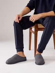 Charcoal Grey Faux Fur Lined Textured Mule Slippers - Image 2 of 6