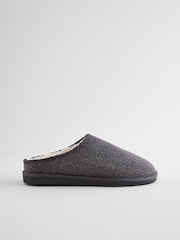Charcoal Grey Faux Fur Lined Textured Mule Slippers - Image 3 of 6
