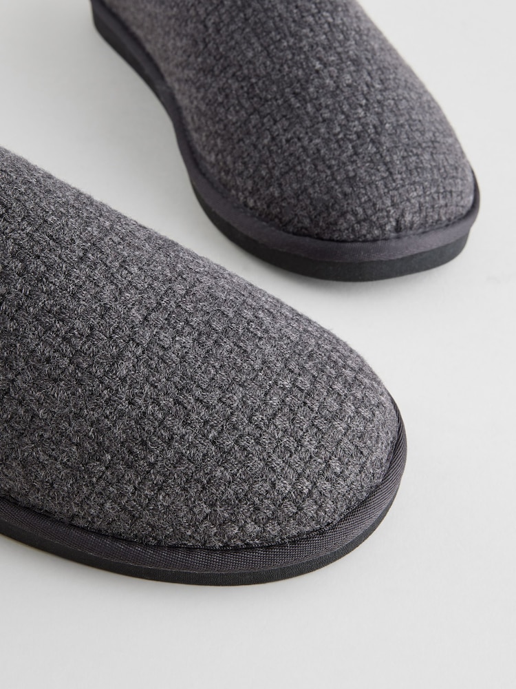 Charcoal Grey Faux Fur Lined Textured Mule Slippers - Image 6 of 6