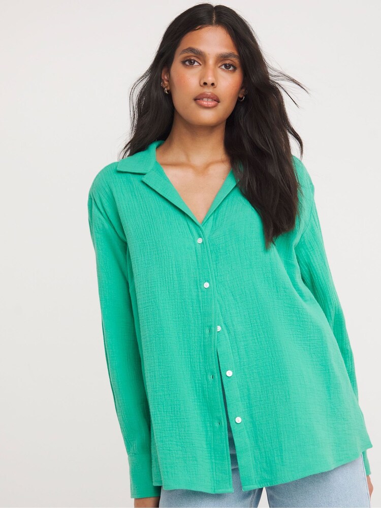 JD Williams Green 100% Cotton Cheesecloth Shirt - Image 1 of 4