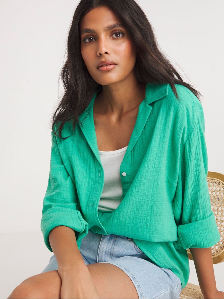 JD Williams Green 100% Cotton Cheesecloth Shirt - Image 2 of 4