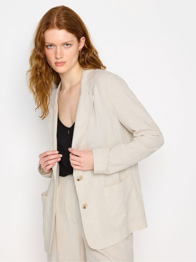 Long Tall Sally Natural LTS Tall Black Linen Blazer - Image 2 of 6